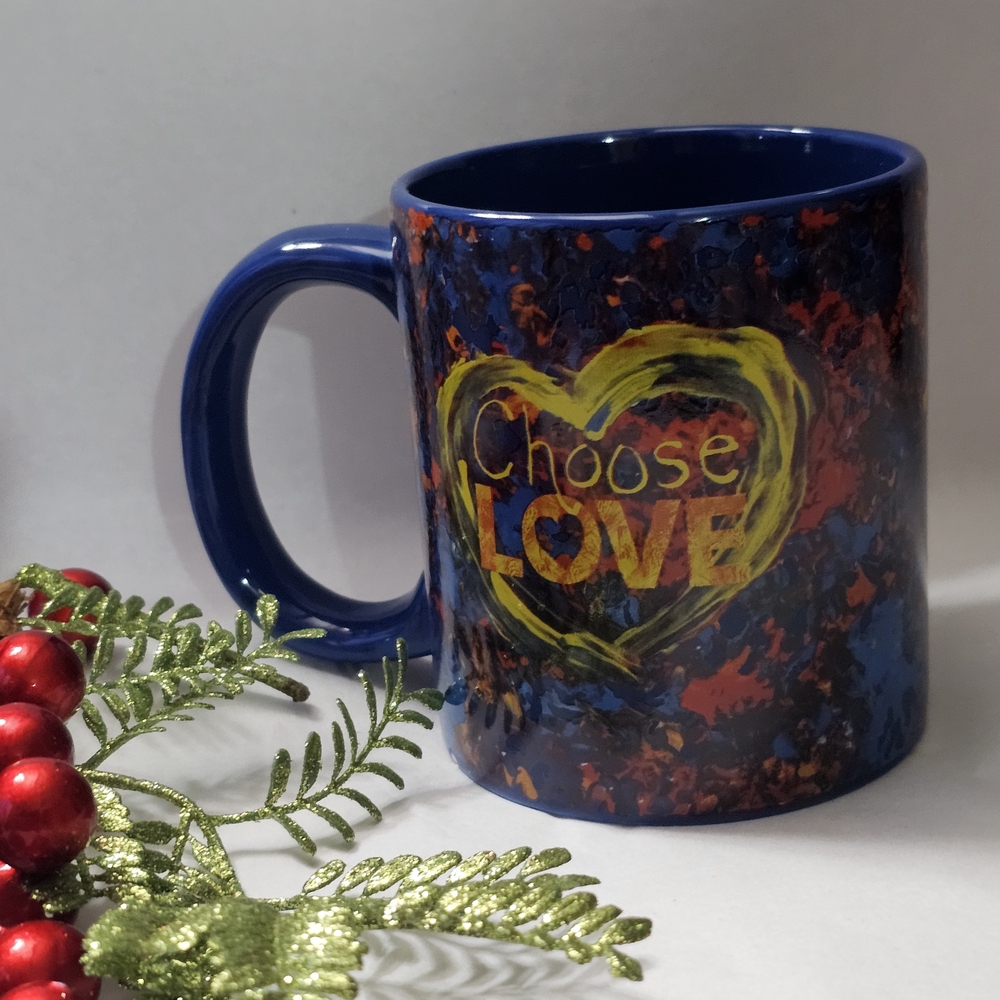 Penzey's Colorful 'Choose Love' Ceramic Blue Coffee Or Tea Mug